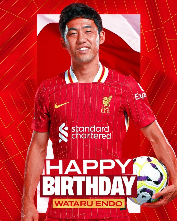  利物浦祝遠(yuǎn)藤航32歲生日快樂(lè)，球員加盟紅軍至今出戰(zhàn)62場(chǎng)比賽