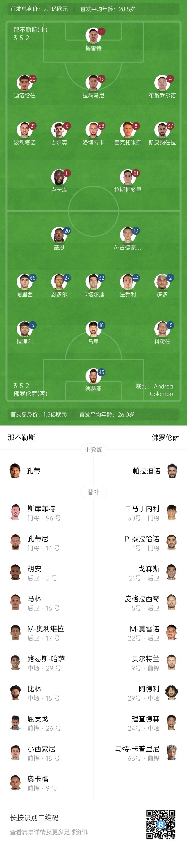  那不勒斯vs佛羅倫薩首發(fā)：盧卡庫(kù)、小麥出戰(zhàn)，基恩、德赫亞先發(fā)