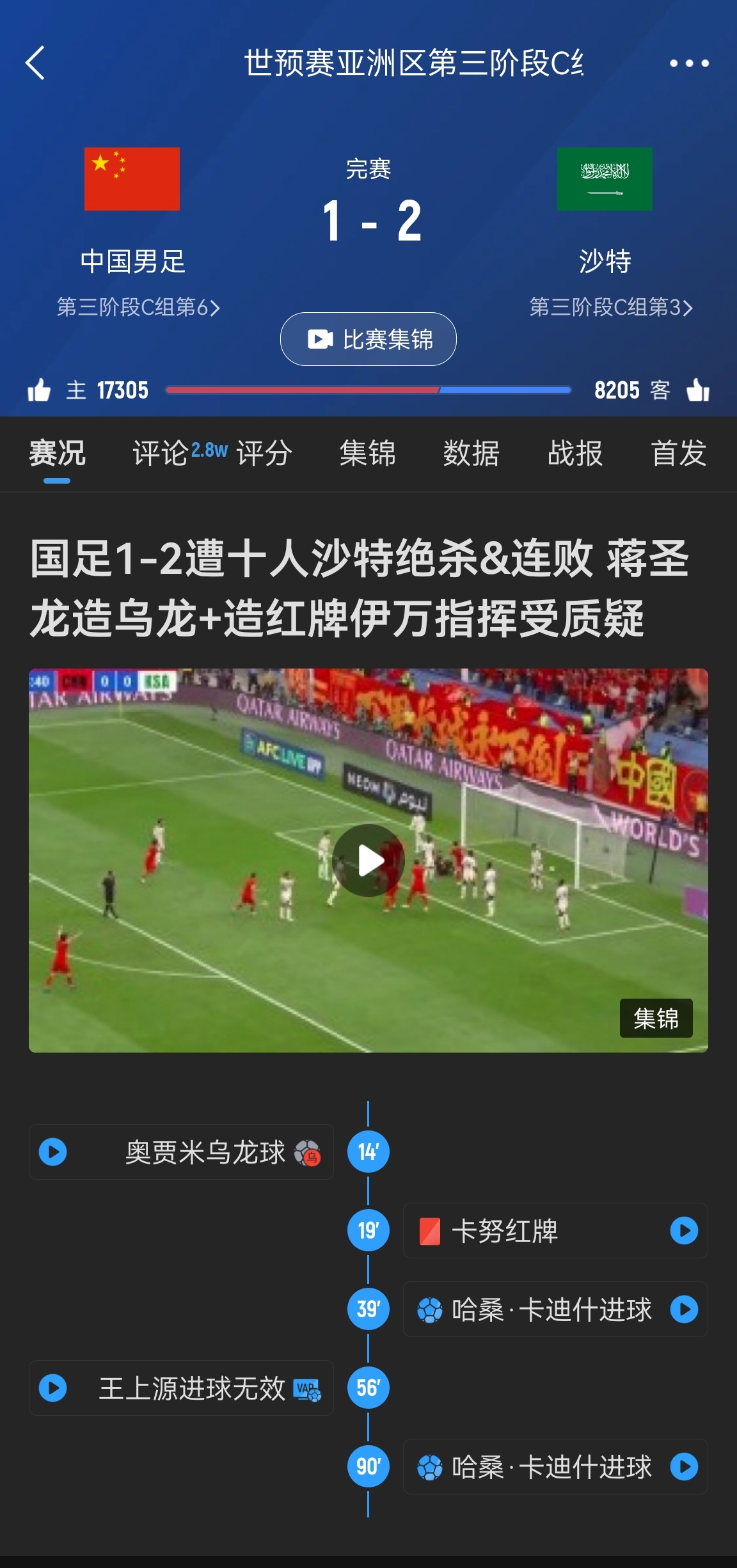  今天什么劇本？首戰(zhàn)沙特也是半場紅牌+蔣光太傷退，最后國足被翻