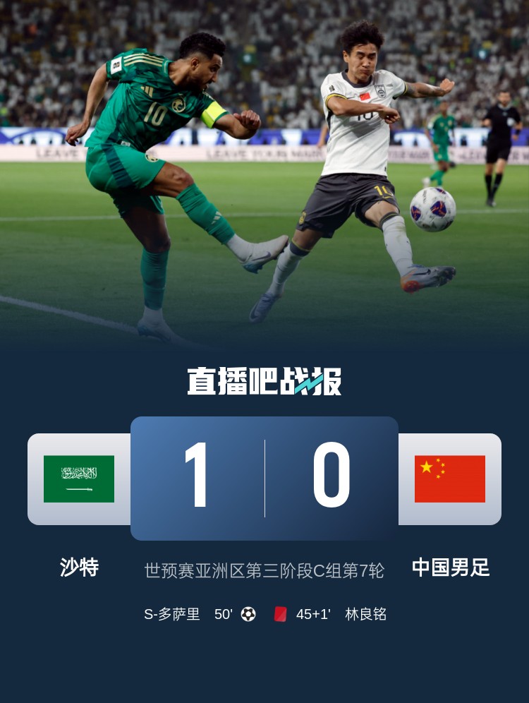  1-0小勝國(guó)足終結(jié)沙特在18強(qiáng)賽191天的進(jìn)球荒，上次進(jìn)球也是戰(zhàn)國(guó)足